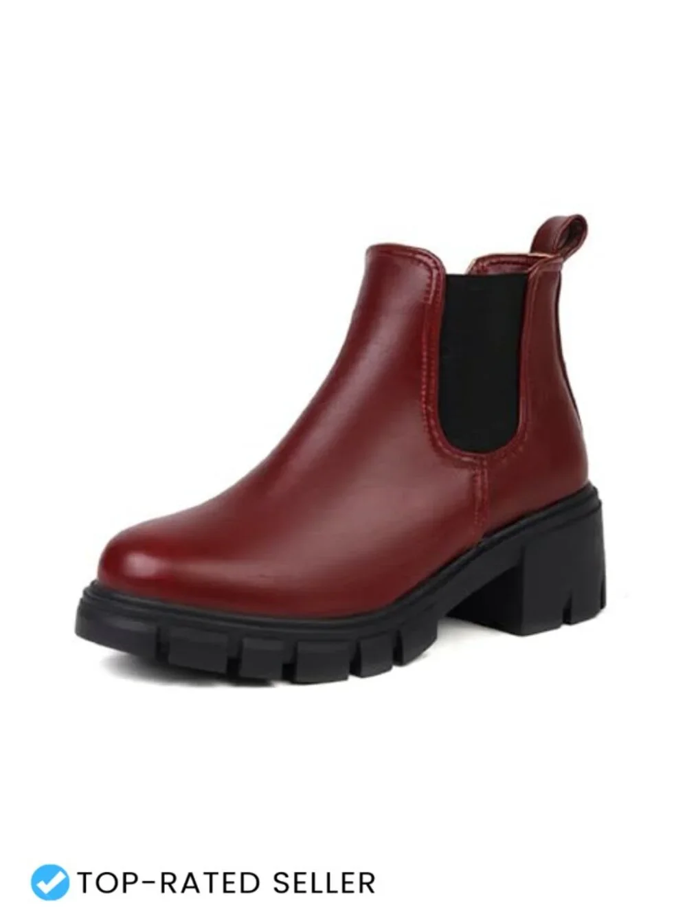 Women's PU Leather Chunky Heel Ankle Boots Round Toe Chelsea Booties Non-slip